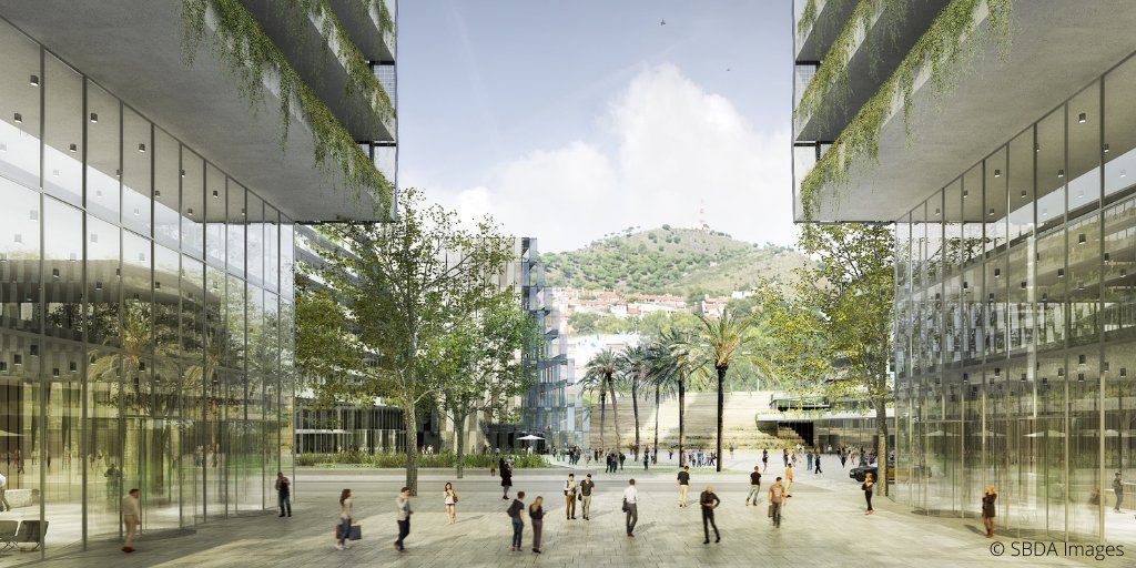 Recreación de la futura Plaza Cívica del Pla Porta BCN, que se abrirá al barrio y ganará en accesibilidad