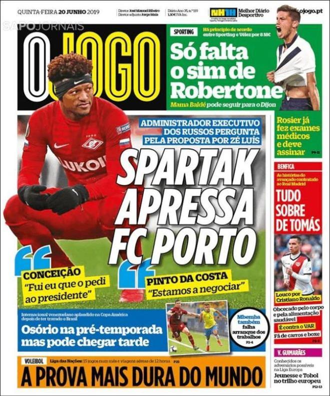 Portada O Jogo 20 de junio de 2019