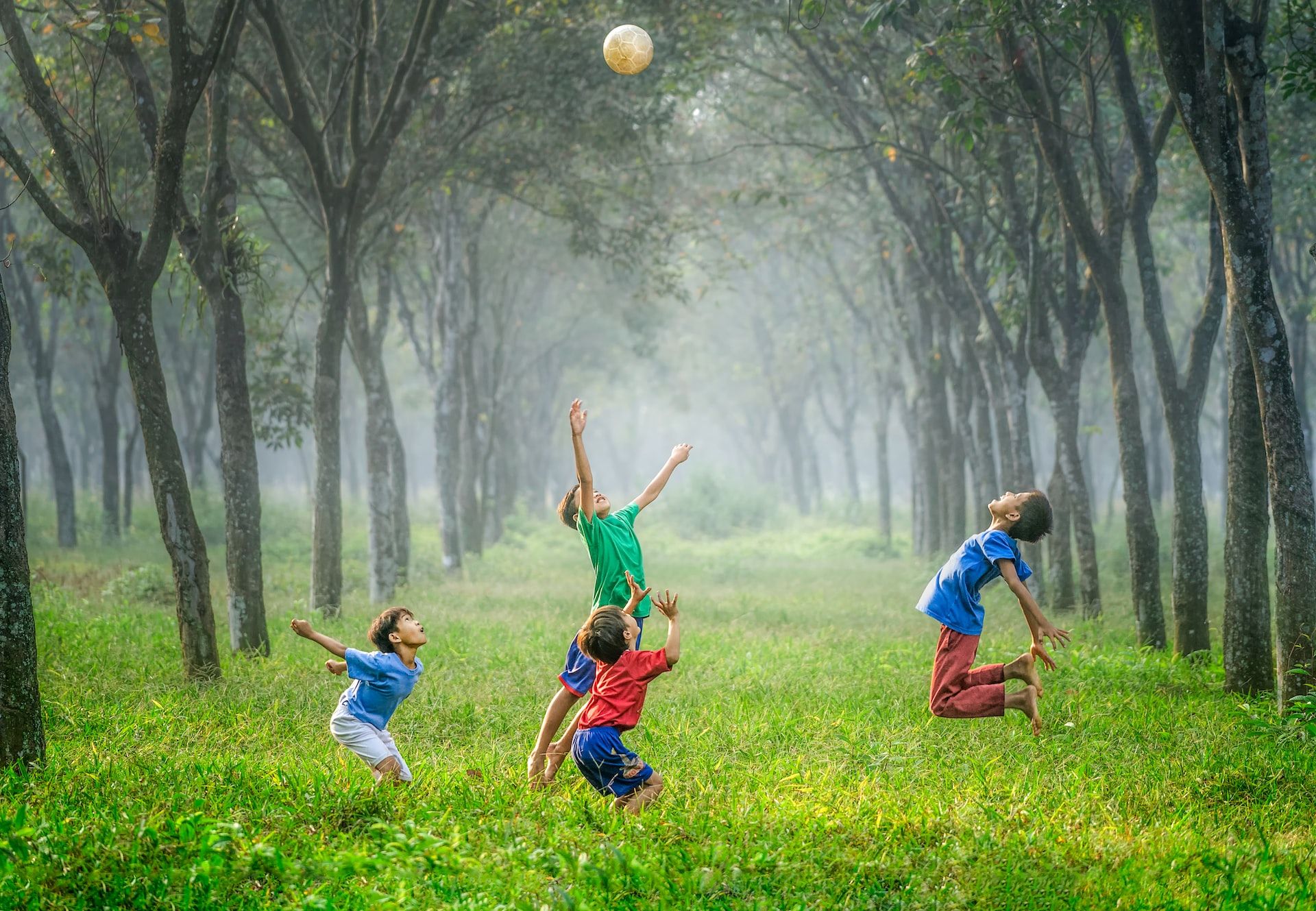 Niños jugando ala pelota en un parque