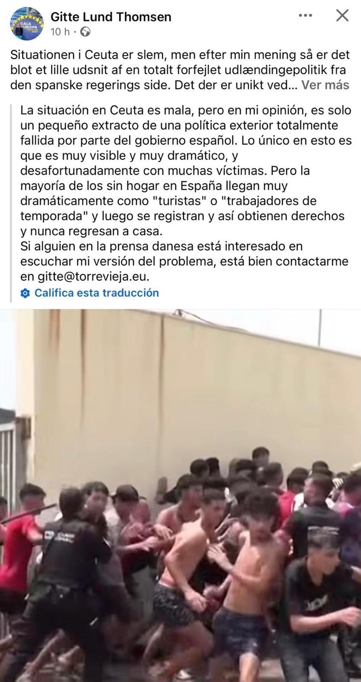 Extracto de la publicación de la concejala en redes sociales
