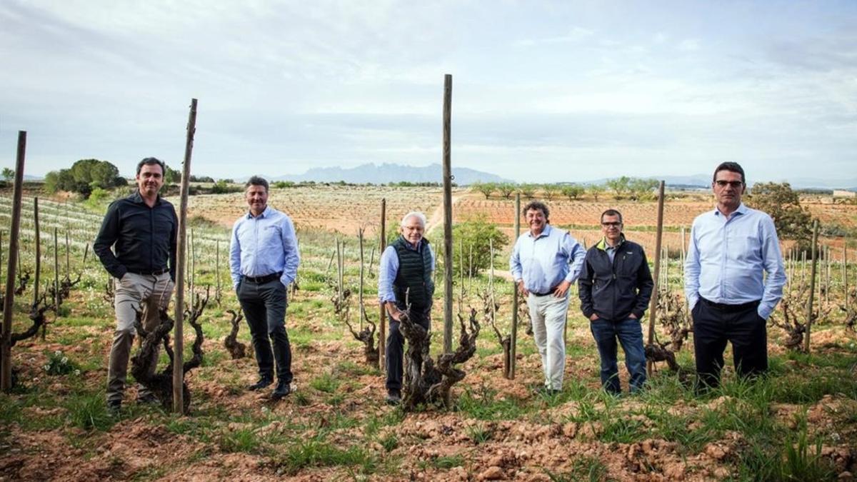 Los promotores de Corpinnat: Pere Llopart (Llopart), Marcel Sabaté (Sabaté i Coca), Xavier Gramona (Gramona), Paco de la Rosa (Torelló), Ton Mata (Recaredo) y Xavier Nadal (Nadal).