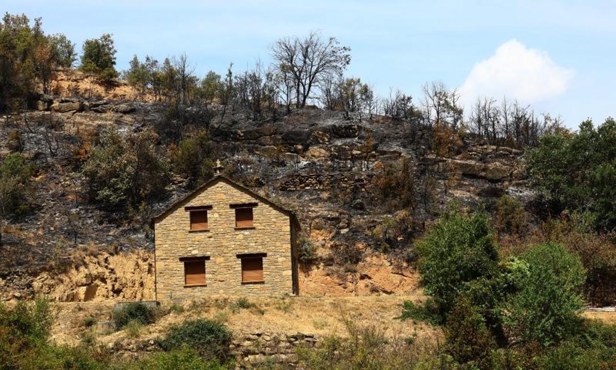 Las llamas se quedaron a escasos metros de algunas casas en Santa Cruz de la Serós.