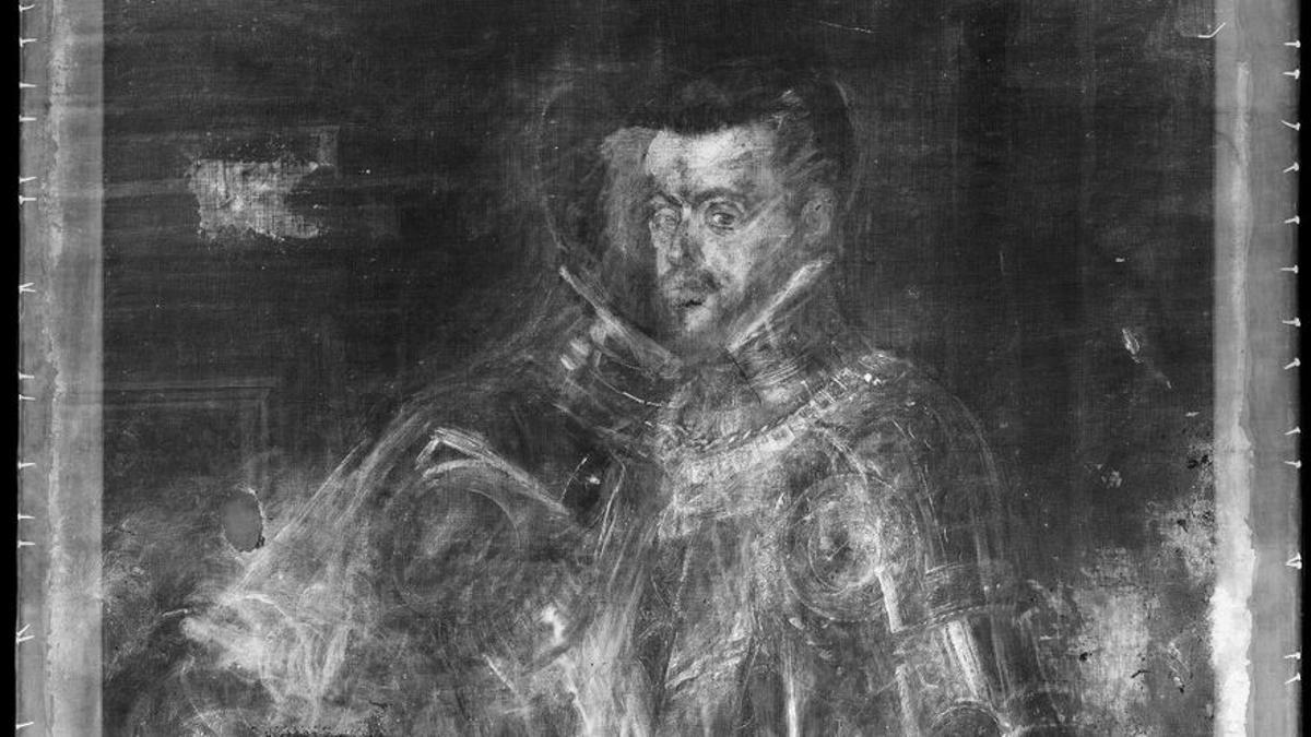 Radiografía del 'Felipe II' de Tiziano donde se observó que está pintado sobre un lienzo de Carlos V.