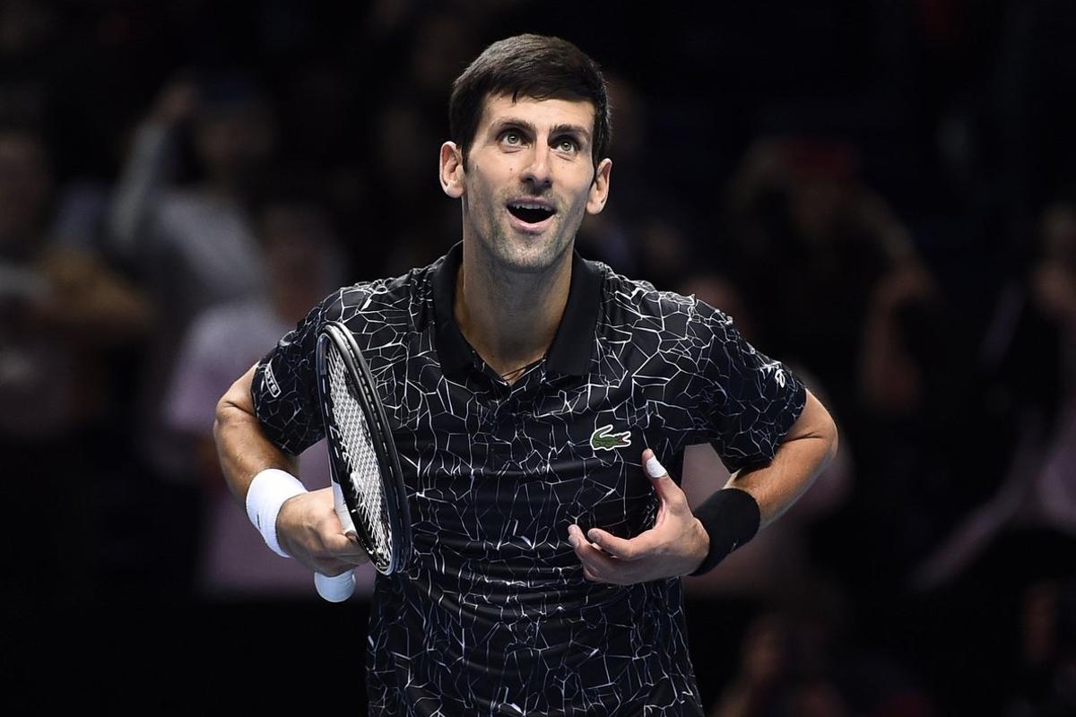 -FOTODELDIA- Serbia’s Novak Djokovic celebrates after beating Croatia’s Marin Cilic in their Round Robin match at the ATP World Tour Finals tennis tournament at the O2 Arena in London, Britain, 16 November 2018. EFE/WILL OLIVER