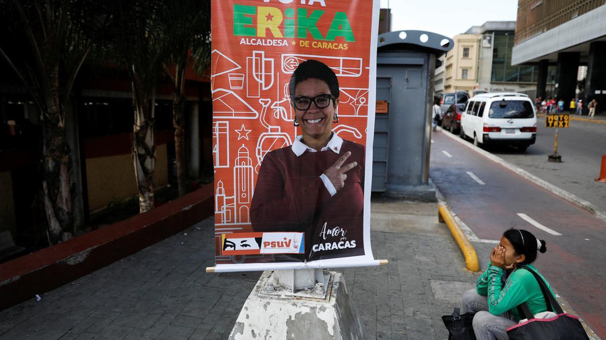 Election campaign posters of Erika Farias, government candidate for Mayor of Libertador district, are pictured in Caracas