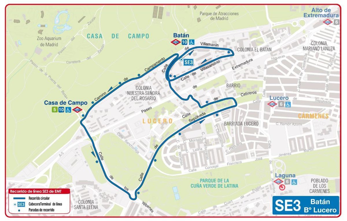 Recorrido de la lanzadera Batán – Lucero (SE3)