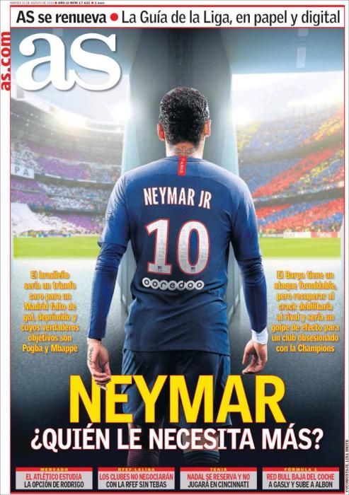 Rodrigo, Williams y Neymar en las portadas de la prensa deportiva