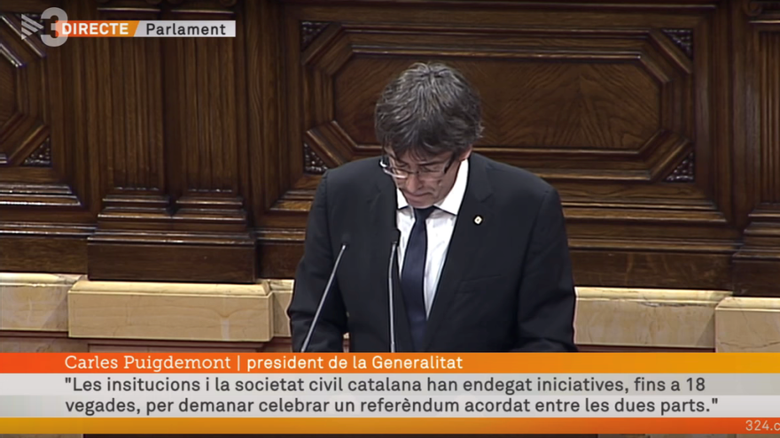 Carles Puigdemont en el discurso de este martes.