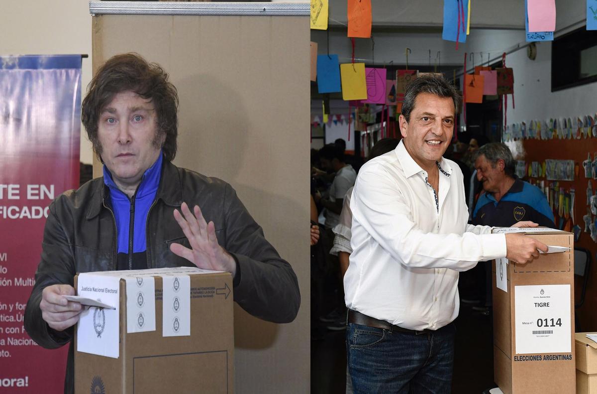 Los candidatos Milei y Massa votan durante las elecciones en Argentina.