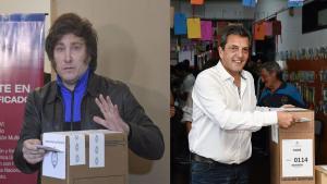 Los candidatos Milei y Massa votan durante las elecciones en Argentina.