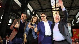 Salvador Illa, Jordi Hereu, Marta Farrés y Pol Gibert, en el mitin del PSC en Sabadell