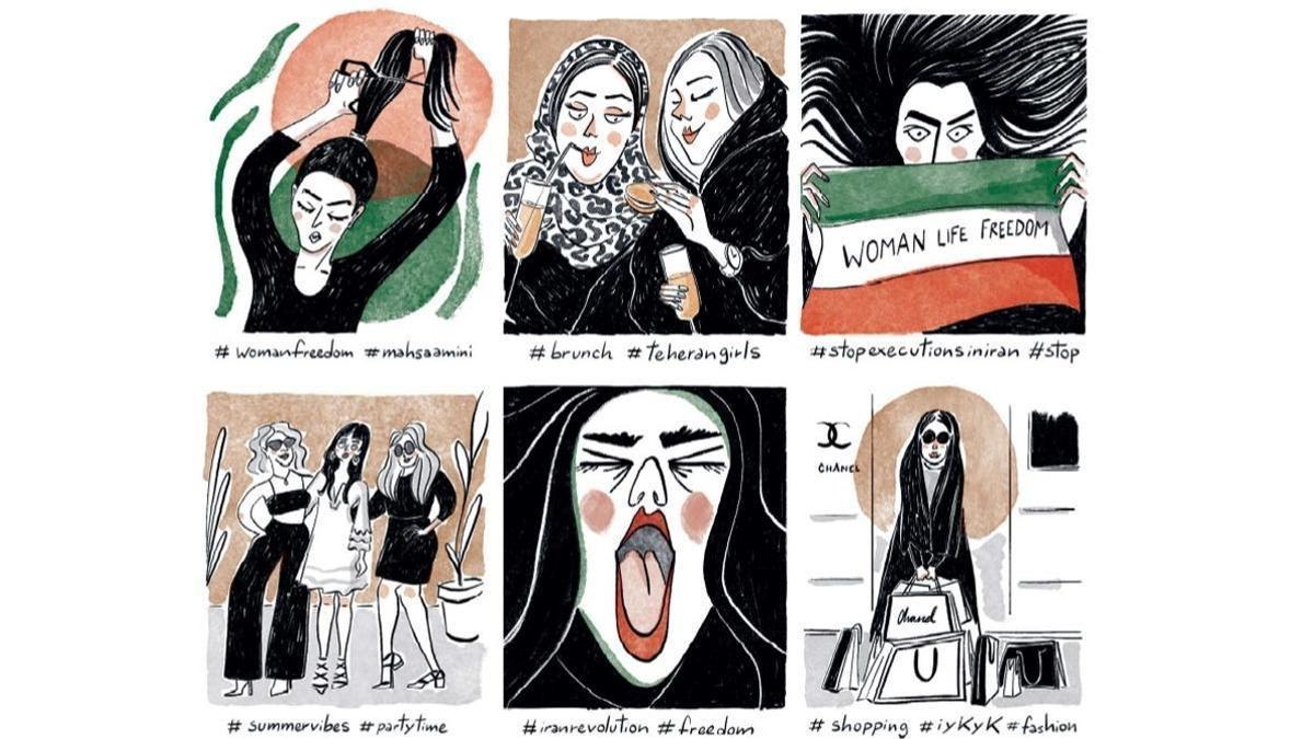 Viñetas de Patricia Bolaños para Mujer Vida Libertad.