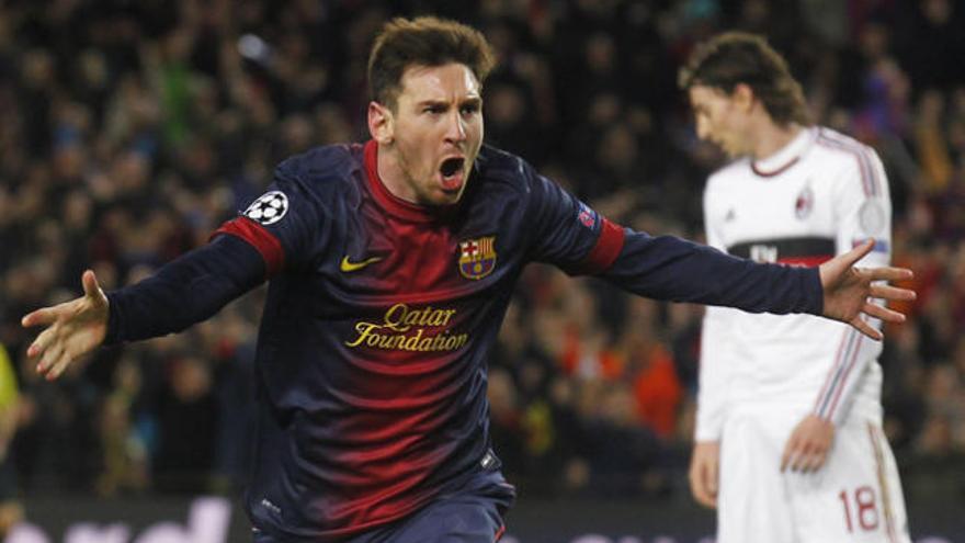 Messi celebra su segundo gol ante el Milan.