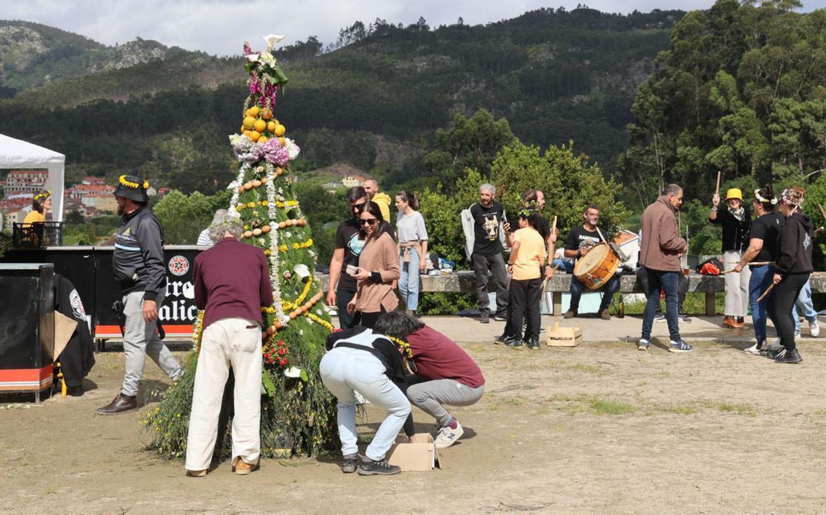 Durante la confección de la pirámide vegetal en el atrio.   | // ALBA VILLAR