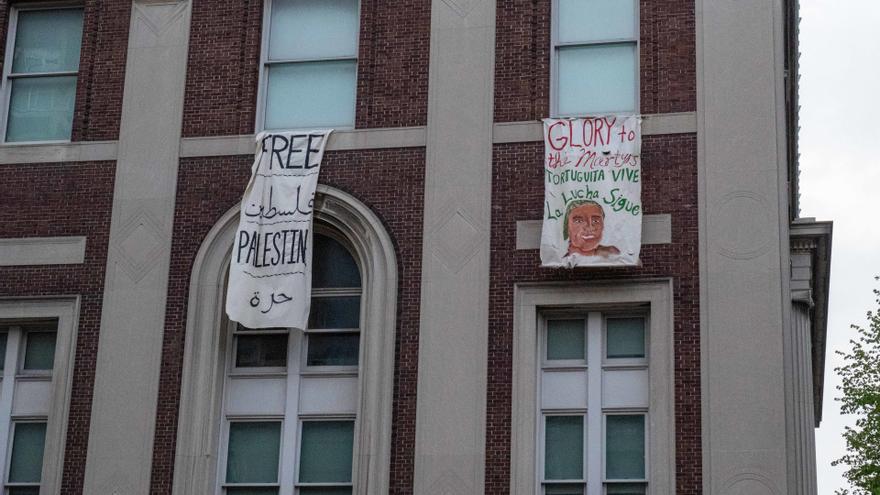 Consignas propalestinas en la Universidad de Columbia (EEUU).