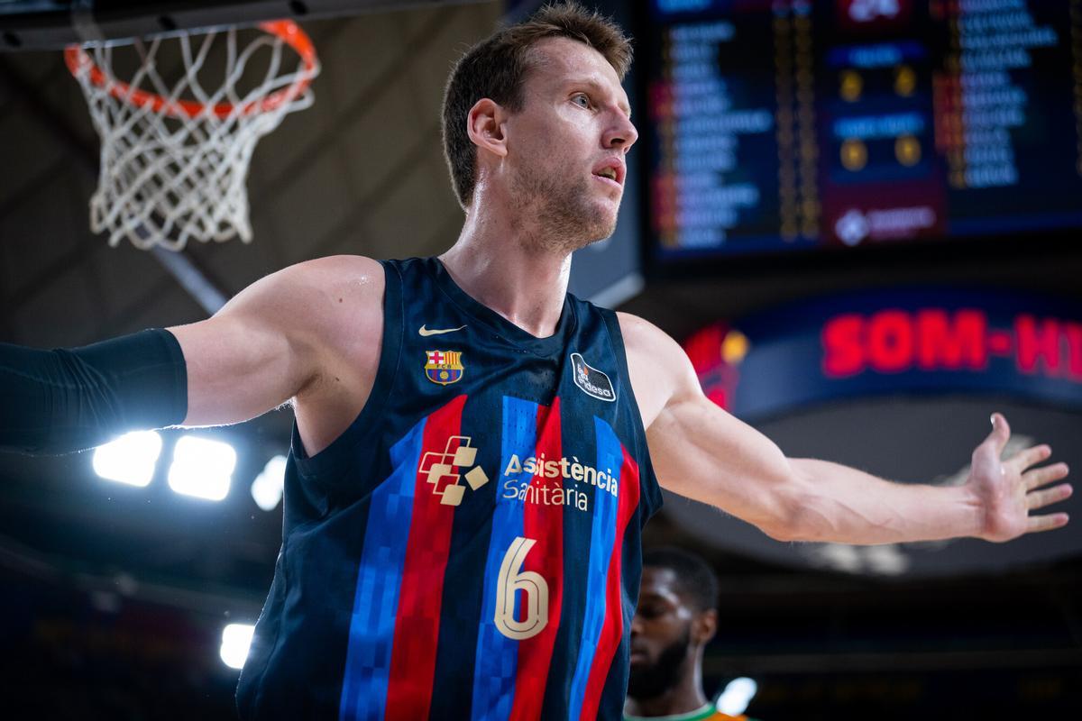 Jan Vesely, en un partido del Barça esta temporada en el Palau Jan Vesely, en un partido del Barça esta temporada en el Palau