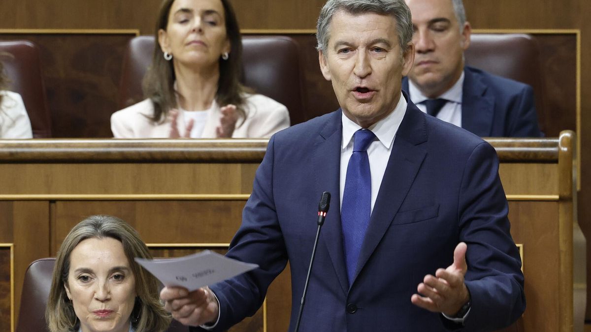 El presidente del PP, Alberto Núñez Feijóo, durante su intervención en la sesión de control al Gobierno de este miércoles en el Congreso.