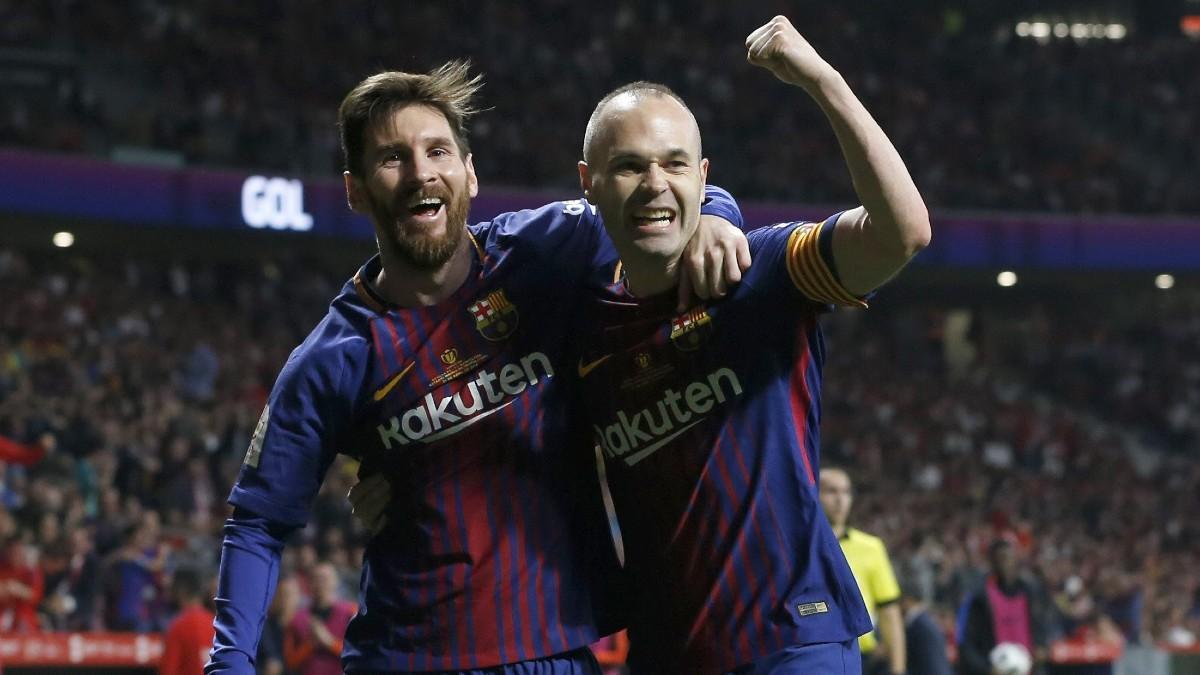 Leo Messi y Andrés Iniesta celebrando un gol en la final de la Copa del Rey de 2018