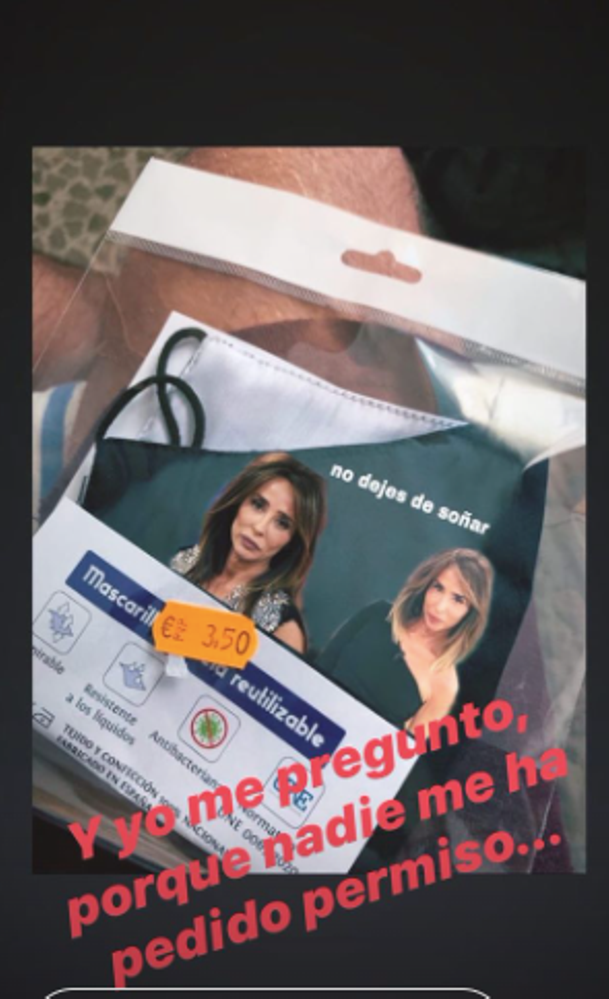 Mascarillas con la cara de María Patiño