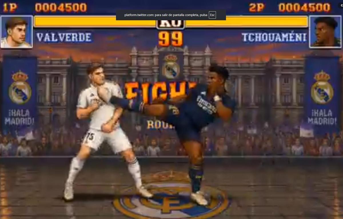 Recreación de la pelea entre Valverde y Tchouameni como si fuera un videojuego.
