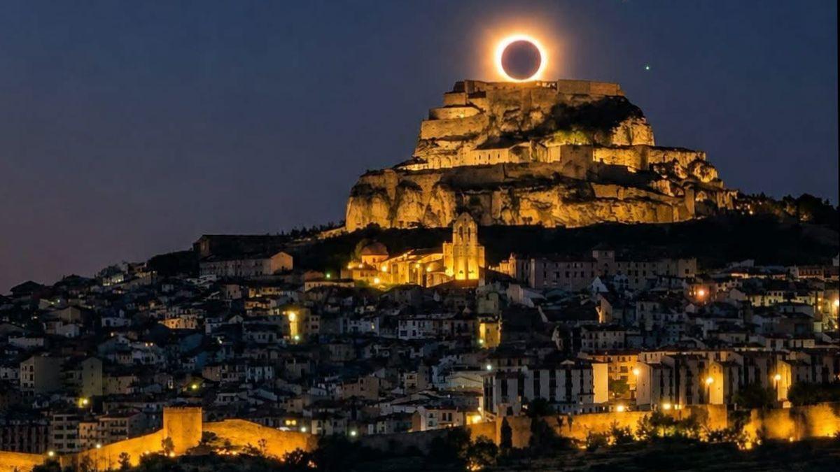 Vista del momento del eclipse total desde Morella.