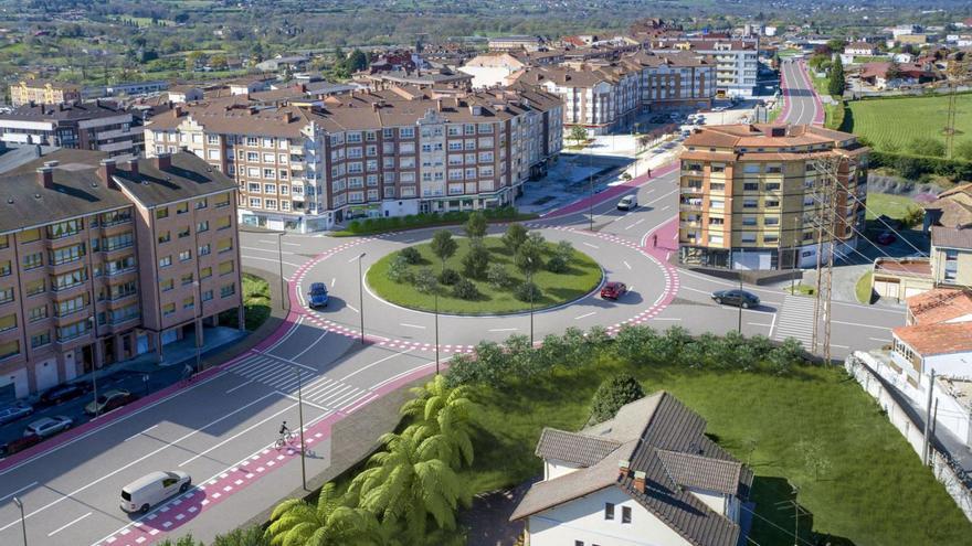 Recreación virtual de la nueva glorieta prevista entre las avenidas de Oviedo y Langreo, en El Berrón. | A. S.