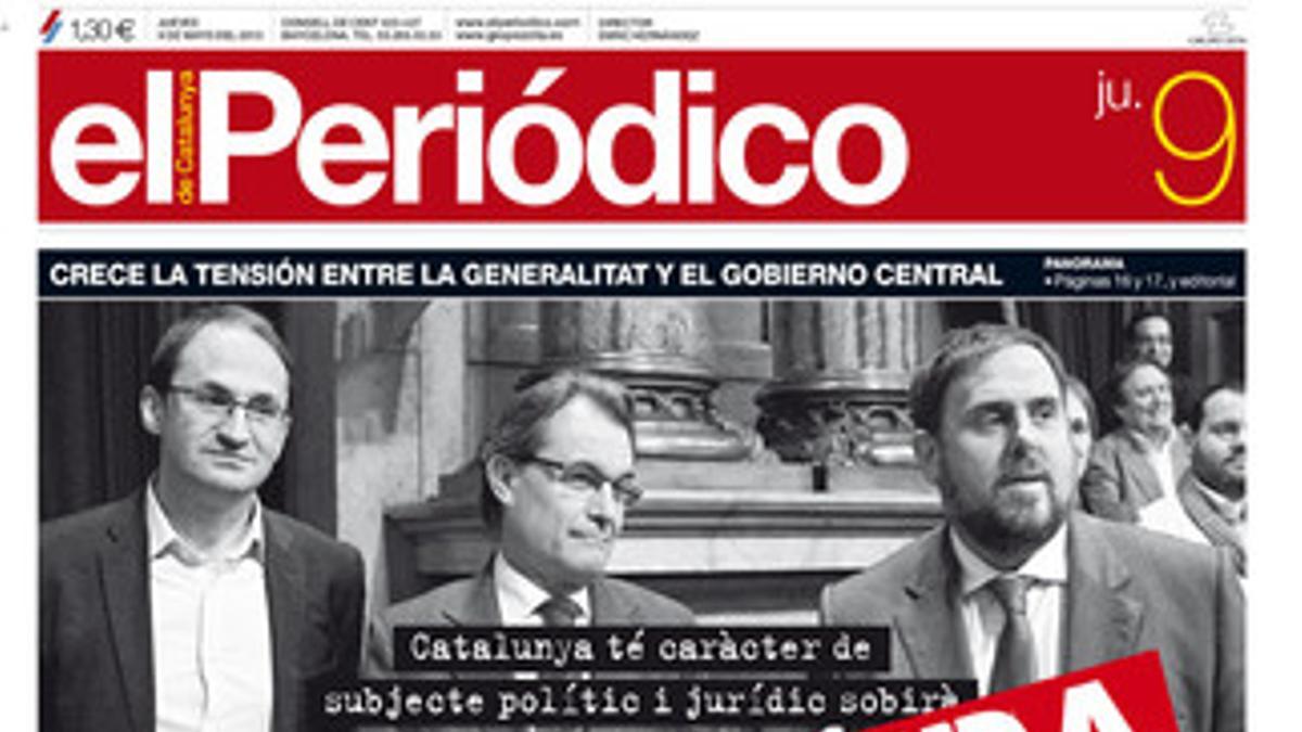 La portada de EL PERIÓDICO (9-5-2013).