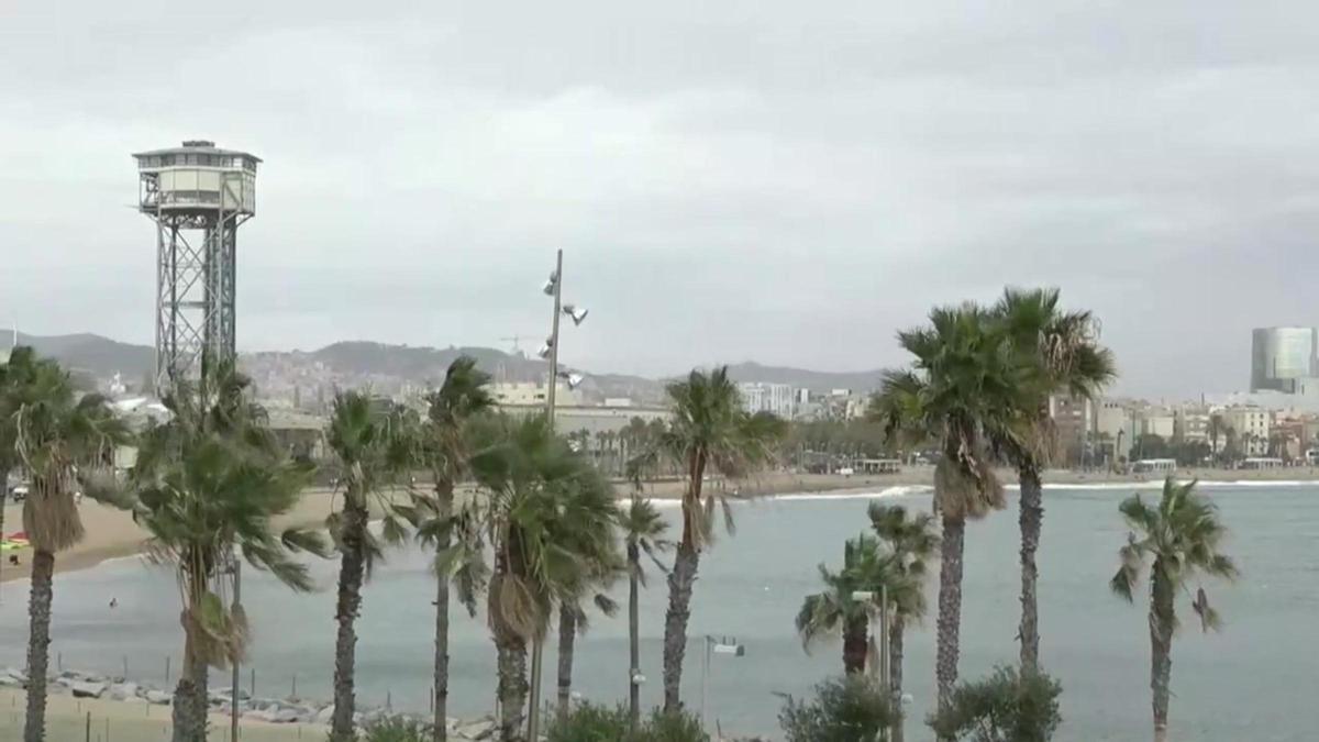 Fuertes vientos y mar de fondo en Barcelona por la llegada de la borrasca Ciarán