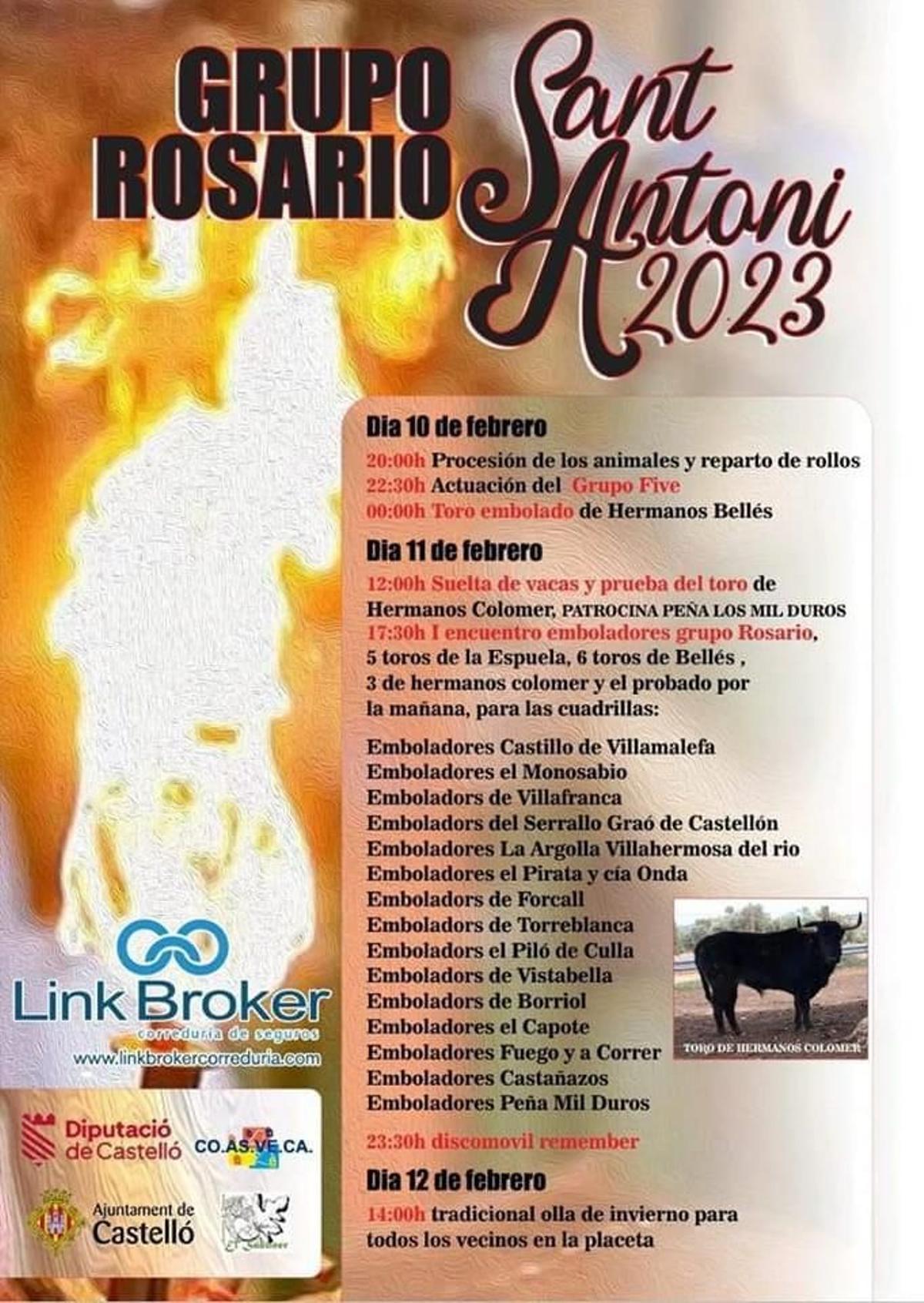 Cartel de las fiestas de Sant Antoni 2023 en el Grupo Rosario de Castelló.