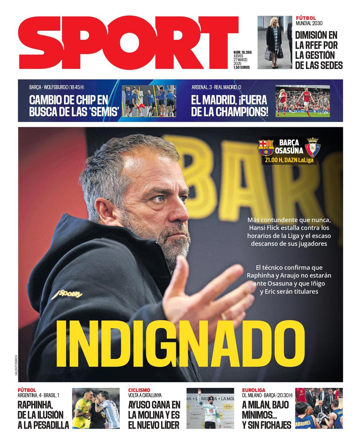 Esta es la portada de SPORT del jueves 27 de marzo