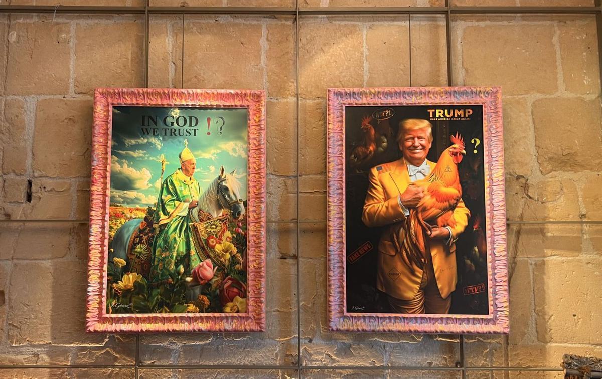 Retratos del Papa Francisco y Donald Trump, en Ebusus. | JORDI GÓMEZ