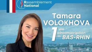 Cartel electoral de Tamara Volokhova, candidata de Reagrupación Nacional.