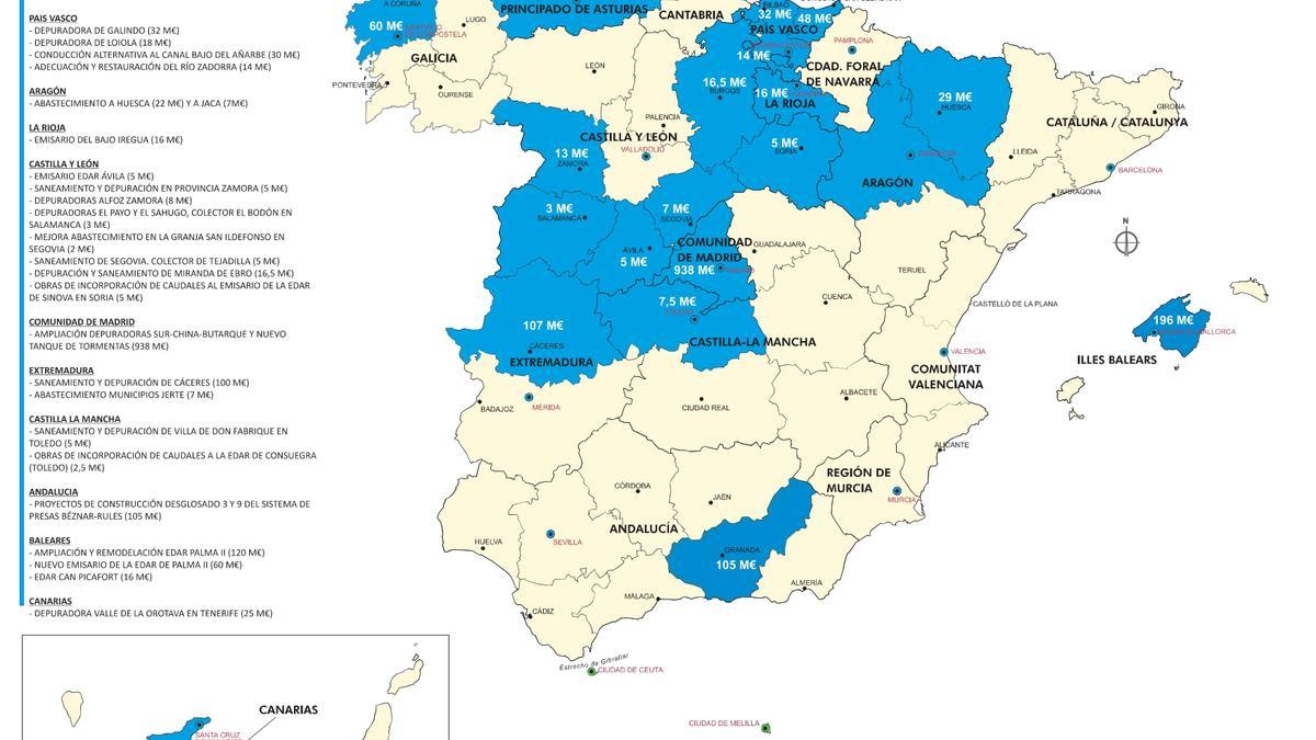 Mapa ACUAES: Zamora recibirá 13,5 millones de euros.