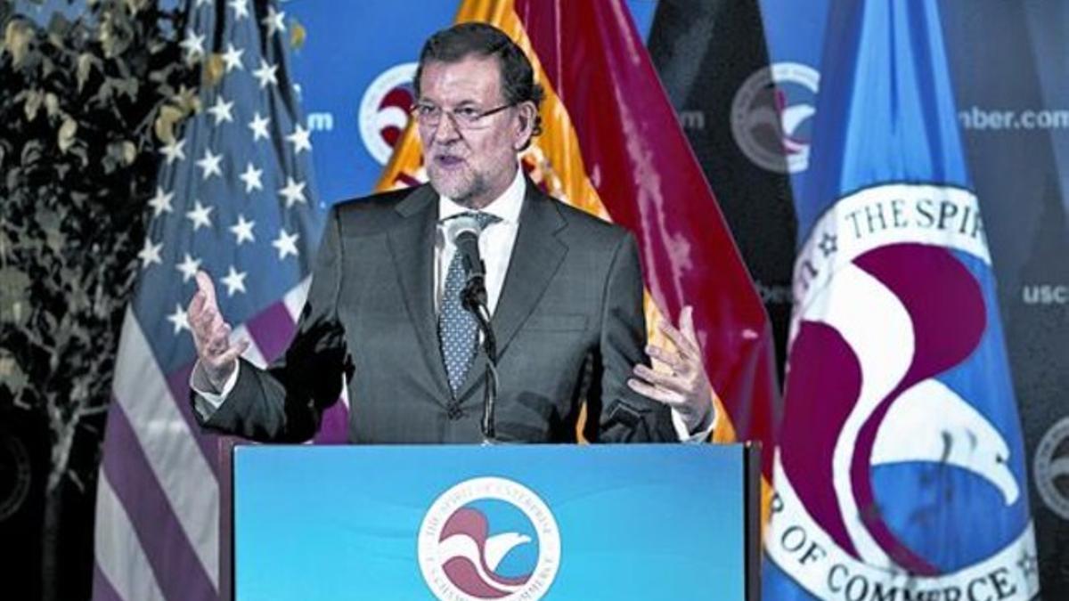 Mariano Rajoy, durante un discurso en la Cámara de Comercio de Washington, el martes.
