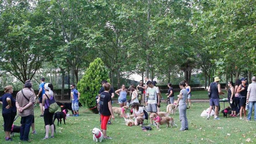 Participantes en la marcha con sus mascotas.