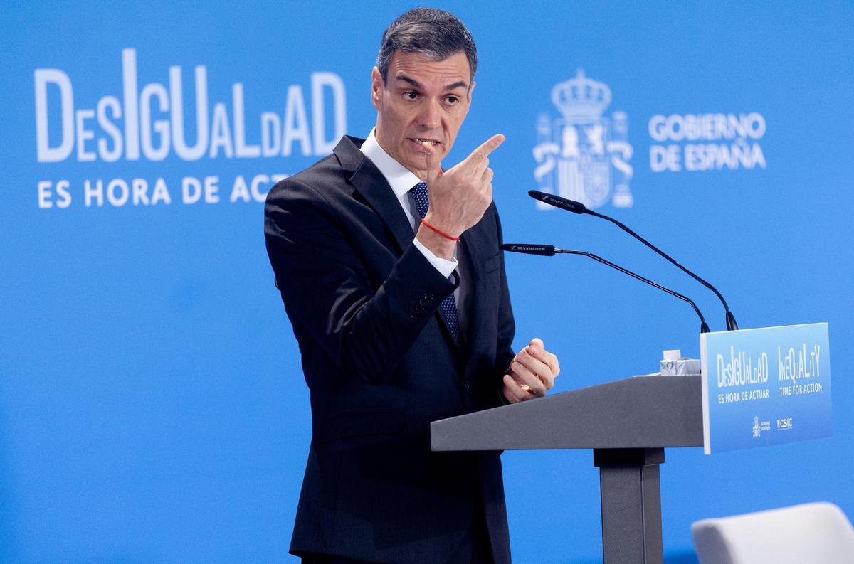 El presidente del Gobierno, Pedro Sánchez, durante la jornada ‘Desigualdad: es hora de actuar’ el 20 de febrero de 2026, en Madrid.
