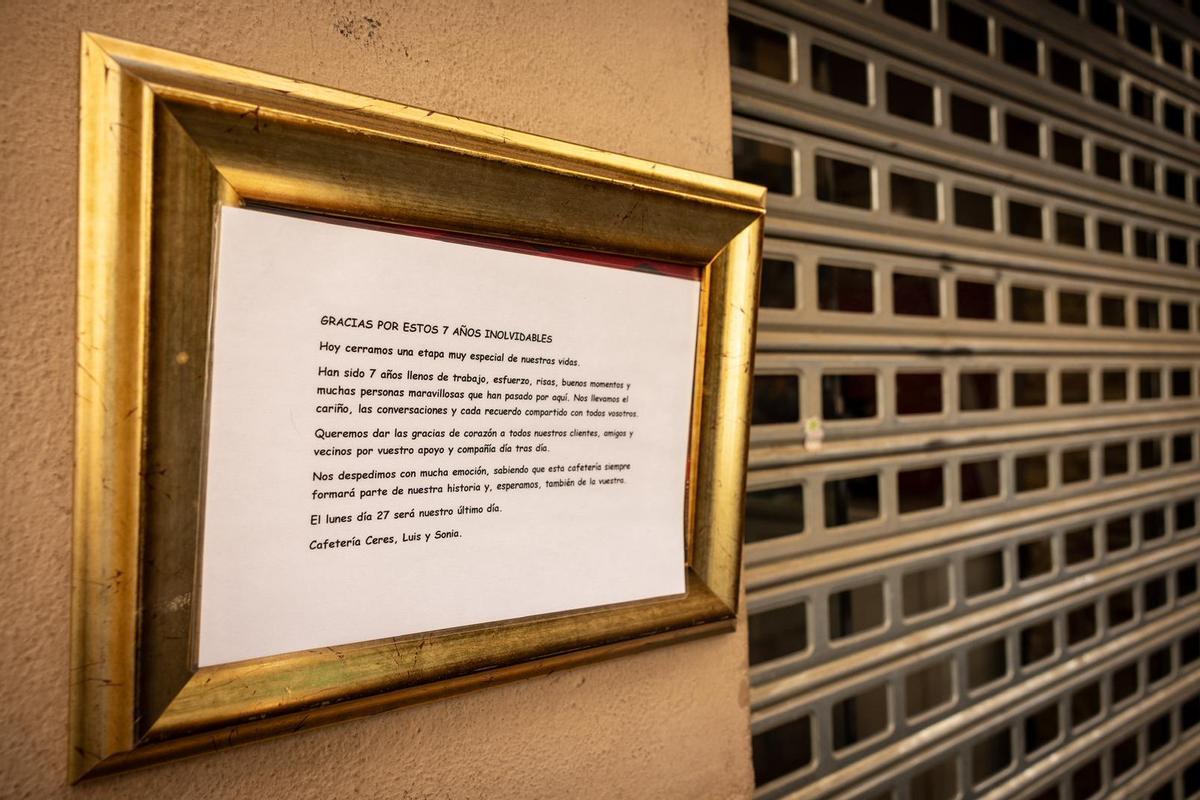 Carta de despedida en la cafetería Celer