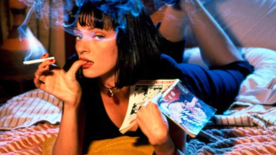 Sobre estas líneas, Uma Thurman en el póster de &quot;Pulp Fiction&quot;. A la izquierda, Quentin Tarantino.