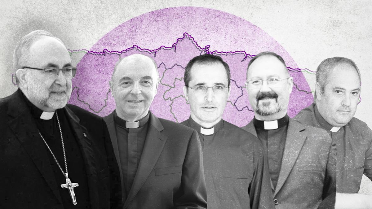 De izquierda a derecha, el Arzobispo Jesús Sanz Montes, Jorge Juan Fernández Sangrador, Antonio Nistal Hernández, Juan Ignacio García Iglesias y Sergio Martínez Mendaro