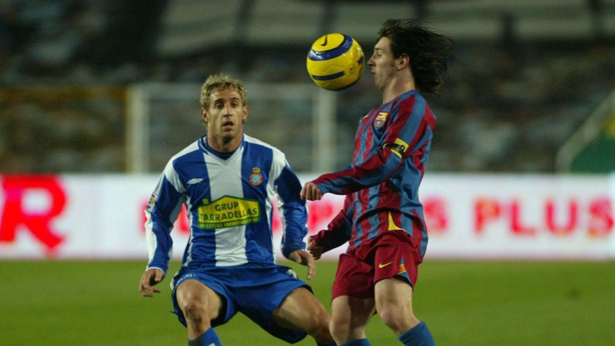 Pablo Zabaleta y Leo Messi, en sus respectivas etapas en Espanyol y Barcelona