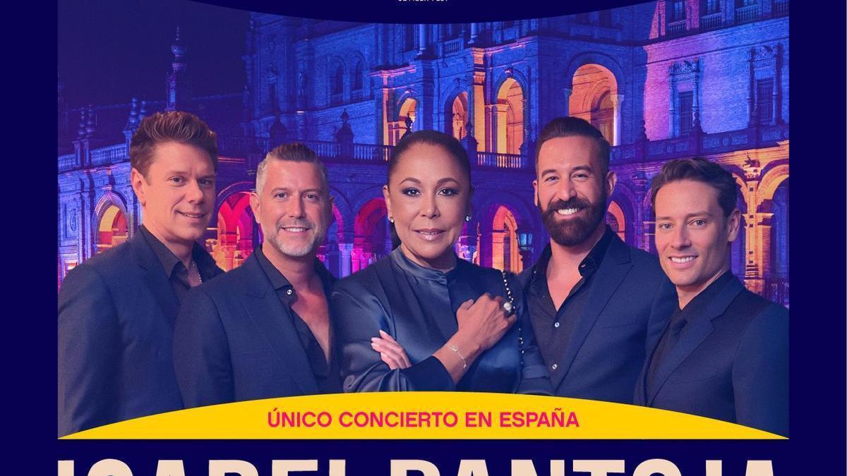 Cartel anunciando la fecha del concierto de Il Divo junto a Isabel Pantoja para el próximo 27 de junio en Icónica Santalucía Sevilla Fest