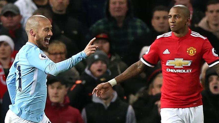 David Silva celebra su gol en el City-United.