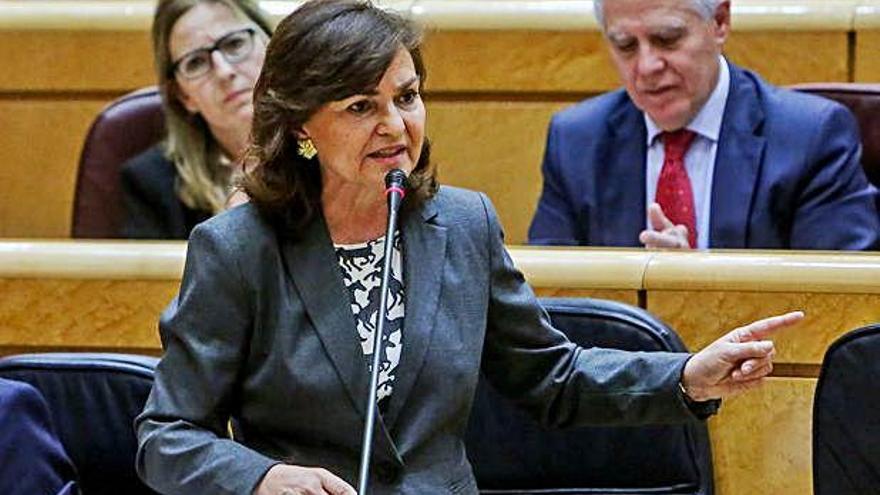 La vicepresidenta del Govern, Carmen Calvo, ahir al Senat.