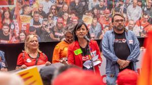 Belén López (CCOO) y Camil Ros (UGT) en la manifestación del 1 de mayo en Barcelona.