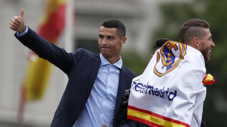 Cristiano Ronaldo, ayer, durante la celebración en Madrid.