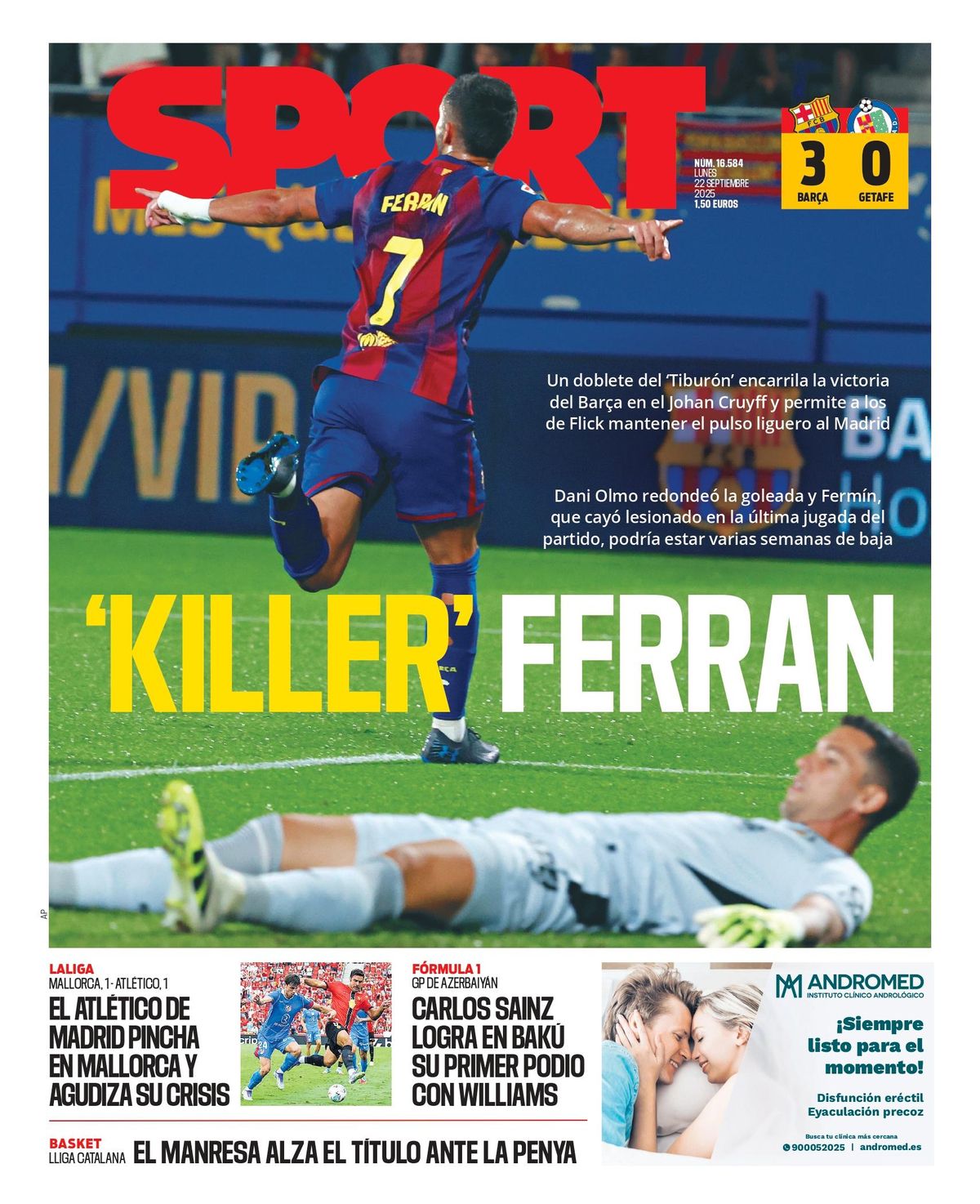 Esta es la portada de SPORT de hoy lunes, 22 de septiembre de 2025
