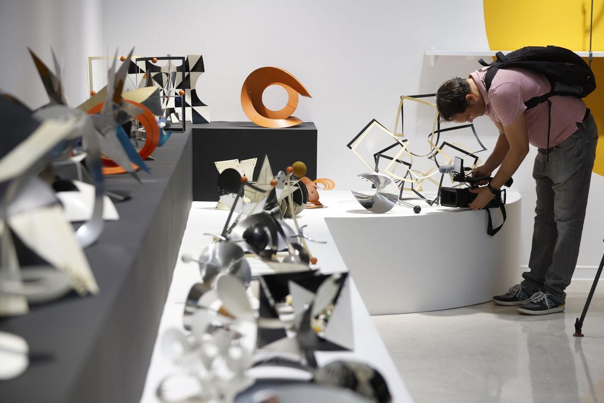 Un cámara toma imágenes de parte de la exposición  'Del óvulo al origen. Un viaje a la inversa', de Frank Rebajes en el MUCAC La Coracha