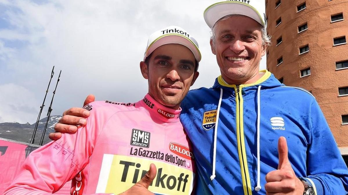 Alberto Contador y Oleg Tinkov juntos en el equipo Tinkoff