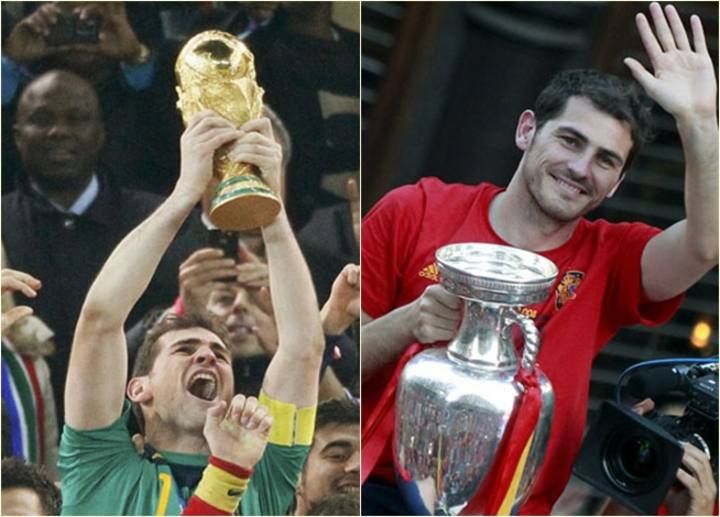 Los éxitos también le han acompañado en la selección. En estas imágenes, con la Copa del Mundo de 2010 y la Eurocopa de 2012.