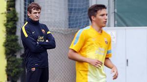 Primer entrenament dels jugadors blaugrana per preparar el partit contra l’Atlètic al Calderón.